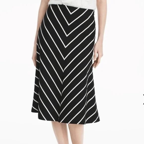 White House and Black Market Lined Midi Skirt 6 Chevron Striped A-Line Lace-up - Picture 1 of 7